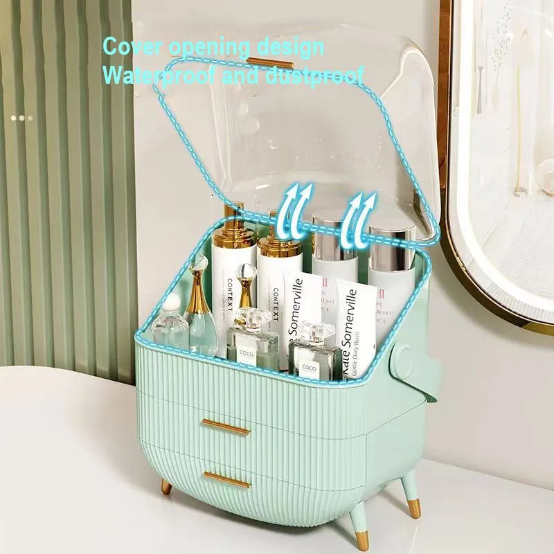 Desktop Makeup Organizers With Lid Large Capacity Cosmetic Storage Box Skin Care Storage Drawer Dustproof Make Up Brushes Holder